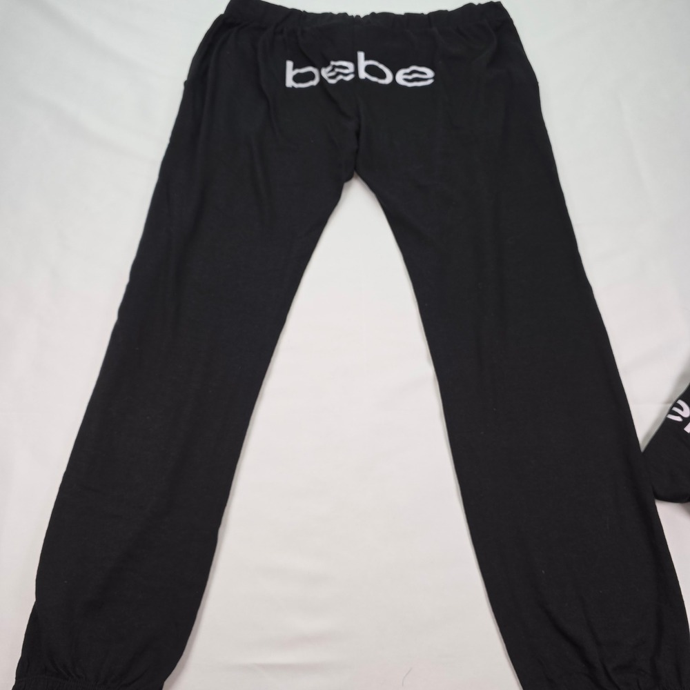 Bebe Sleepwear Women 2 Piece Pajama Set Black Logo Long Sleeve Jogger Medium NWT - Picture 5 of 7